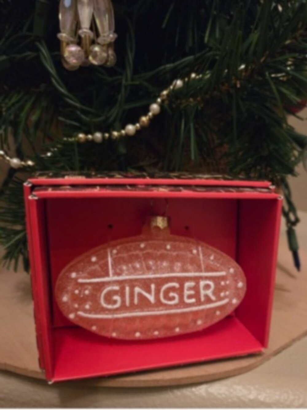John Derian 2025 Glass Ginger Candy Frosted Christmas Tree Ornament in Box Pink